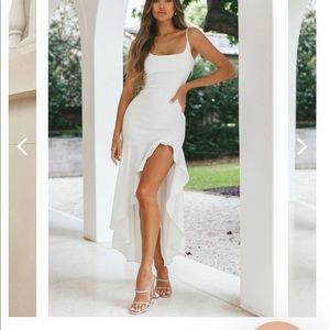 Asymmetrical emoji selfie leslie white dress